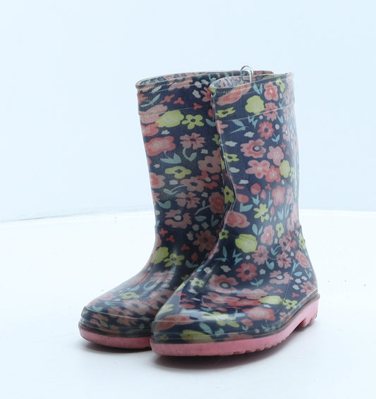 Preworn Girls Multicoloured Floral Rubber Wellies Boot UK 5