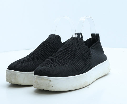 Primark Womens Black Geometric Fabric Loafer Casual UK 7