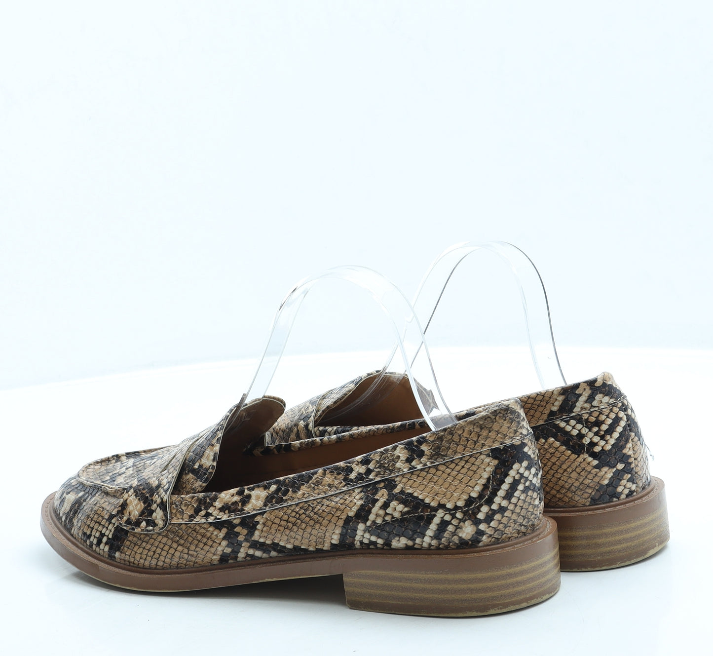 Papaya Womens Brown Animal Print Leather Loafer Flat UK 6 39 - Snake Skin Print