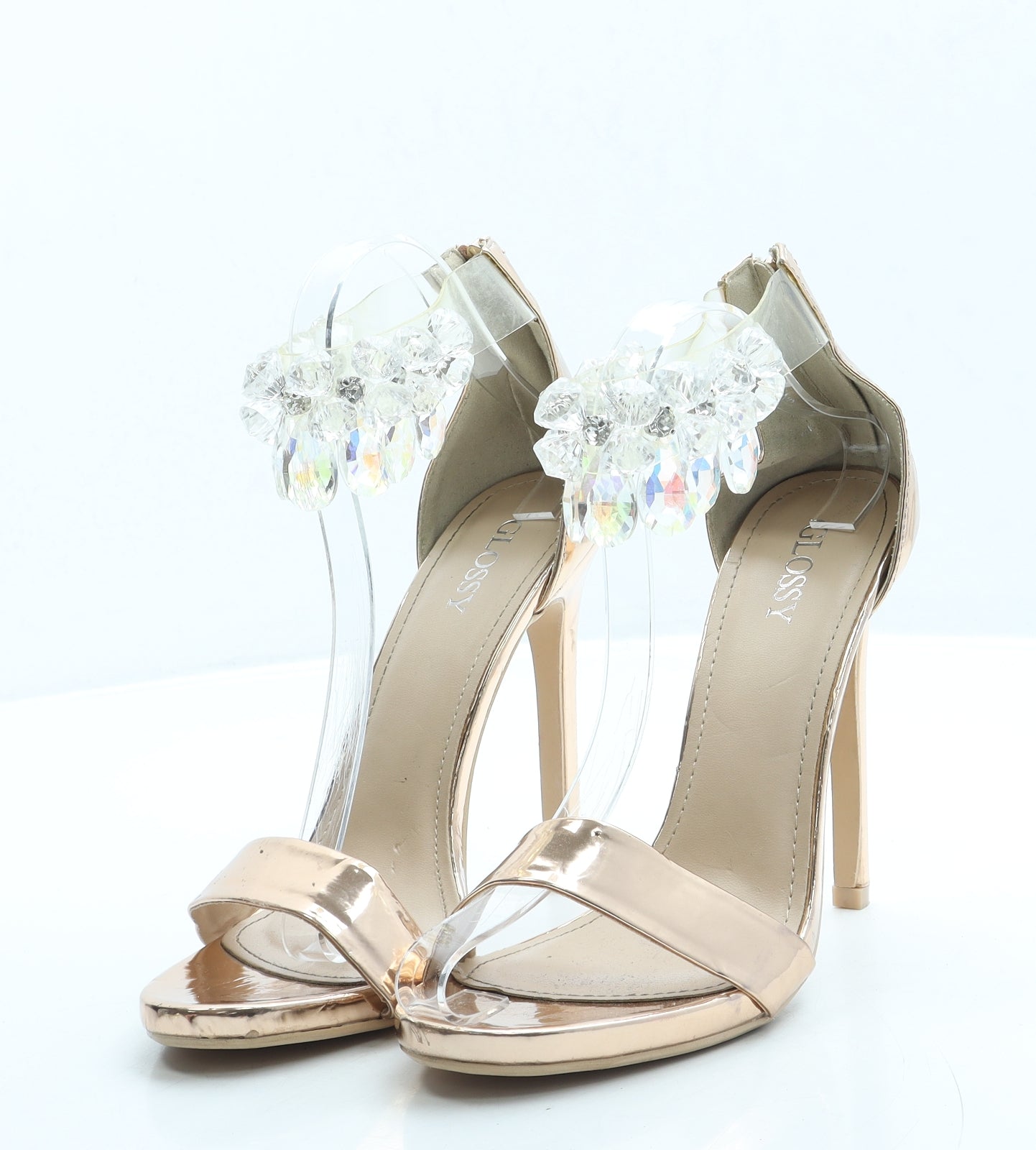Glossy Womens Gold Leather Strappy Heel UK 7