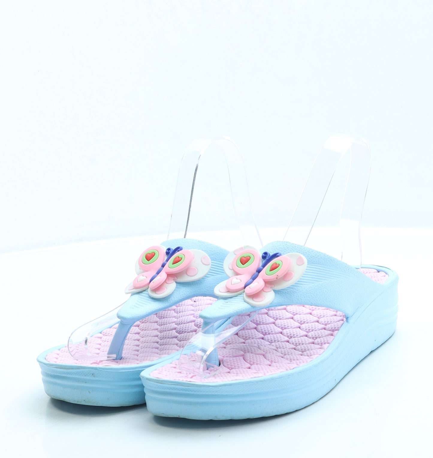 Toobaco Womens Blue Rubber Thong Sandal UK 7 40 - Butterflies
