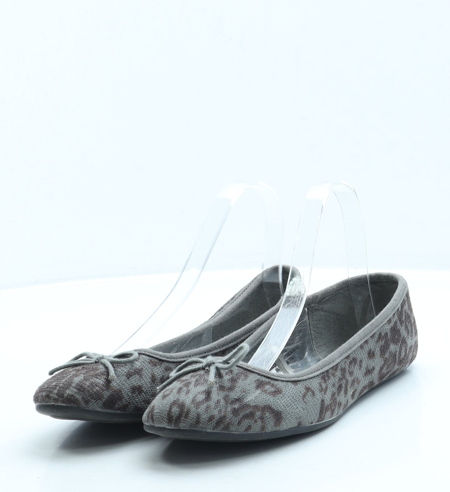George Womens Grey Animal Print Polyester Ballet Flat UK 6