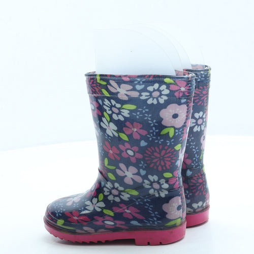 Preworn Girls Blue Floral Rubber Wellies Boot UK 5