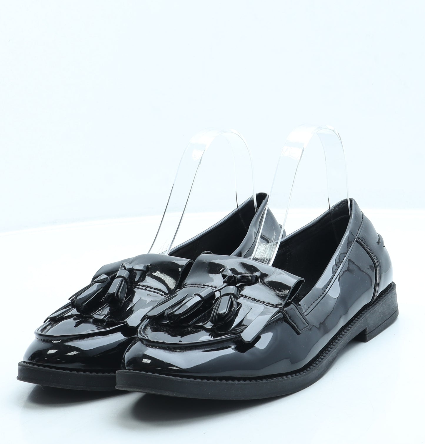 Primark Womens Black Patent Leather Loafer Flat UK 5 38