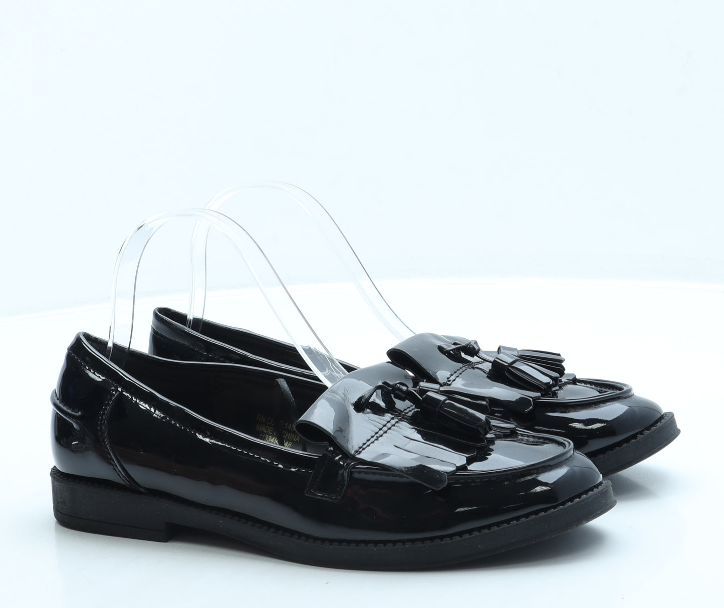 Primark Womens Black Patent Leather Loafer Flat UK 5 38