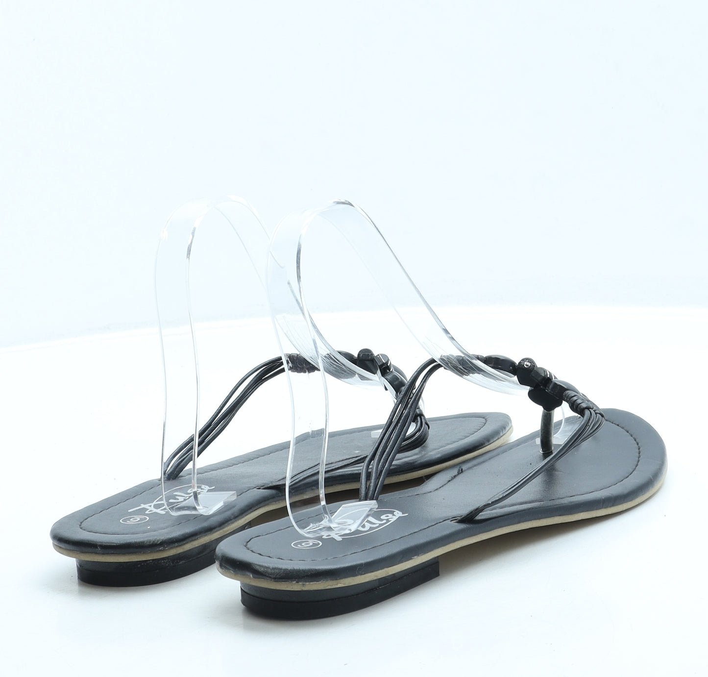 Pulse Womens Black Leather Thong Sandal UK 6 39
