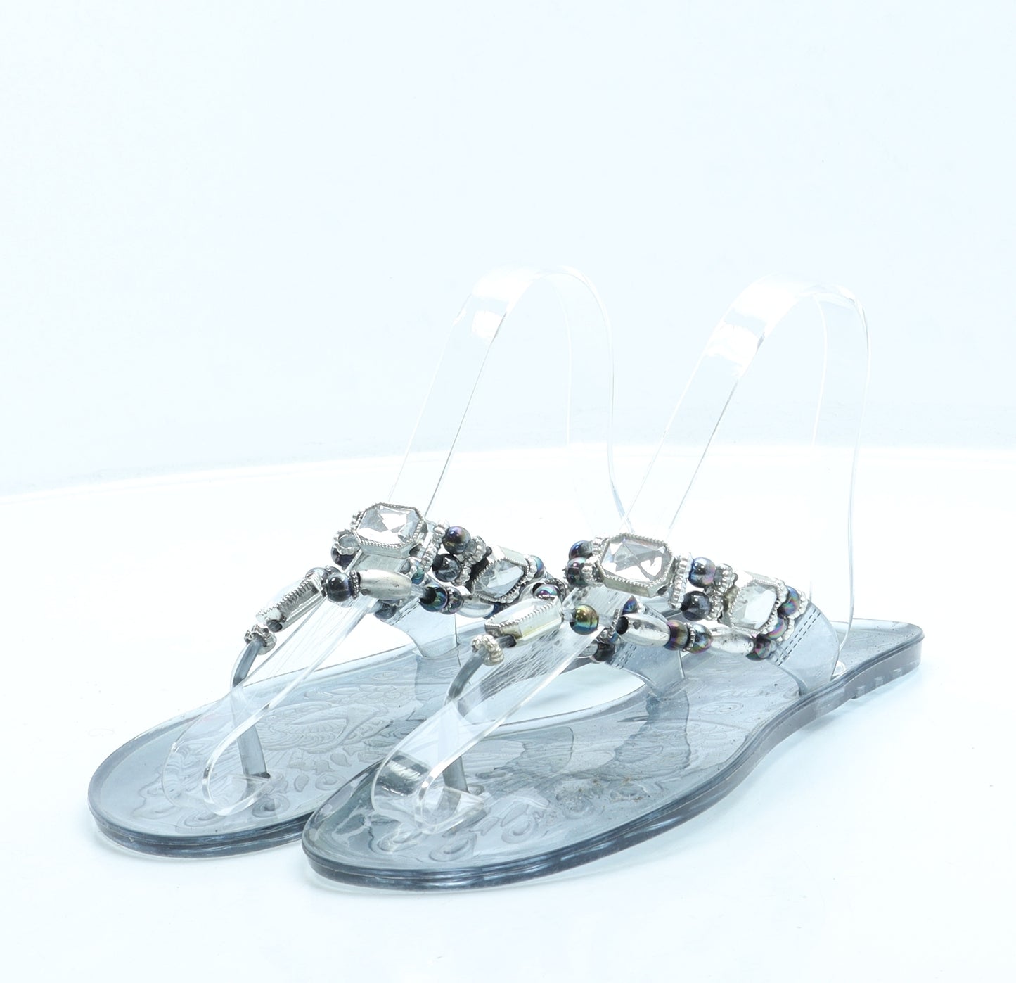 Preworn Womens Clear Rubber Thong Sandal UK 6 39