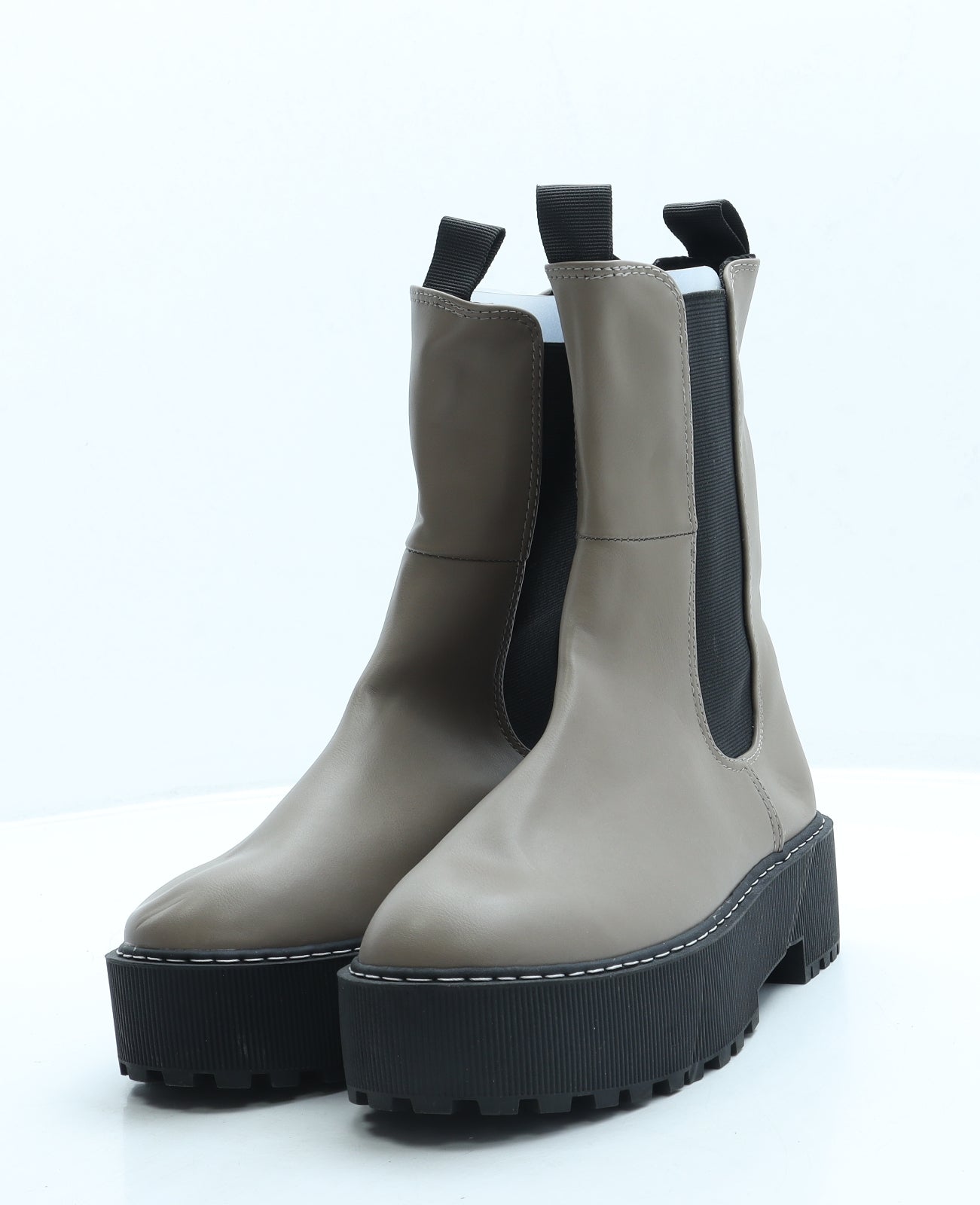 H&M Womens Brown Leather Platform Boot UK 5 38