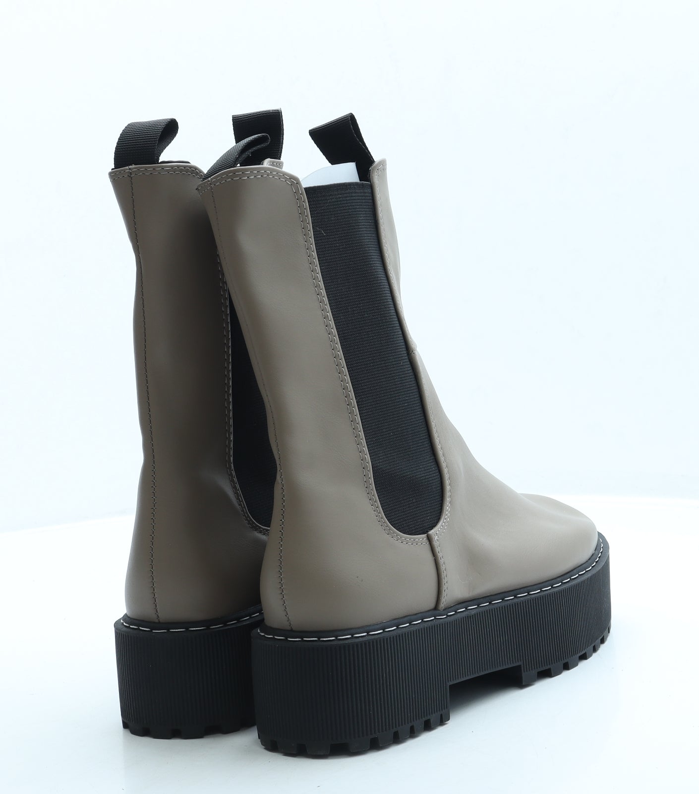 H&M Womens Brown Leather Platform Boot UK 5 38