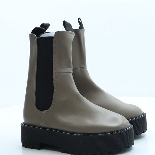 H&M Womens Brown Leather Platform Boot UK 5 38