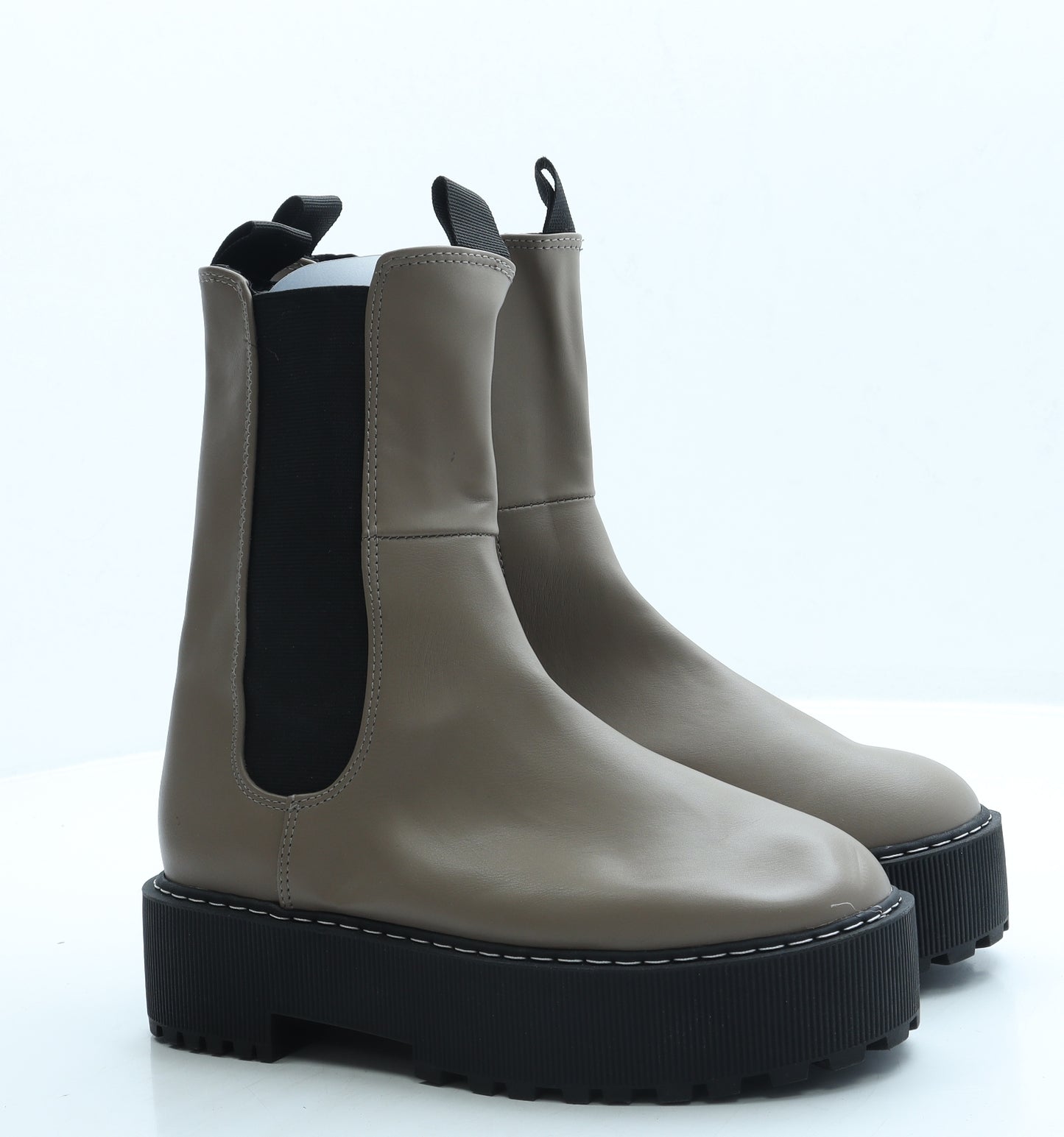 H&M Womens Brown Leather Platform Boot UK 5 38