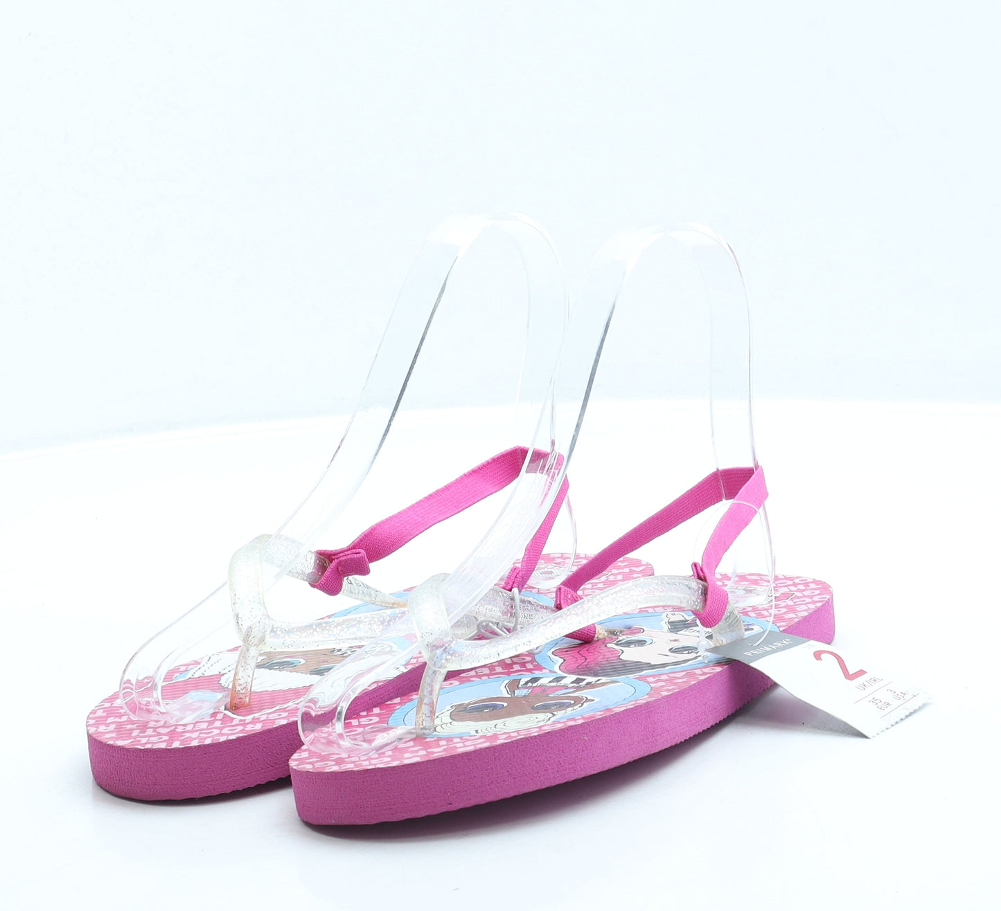 Primark Girls Pink Geometric Rubber Slingback Sandal UK 2 35 US 3 - LOL Dolls
