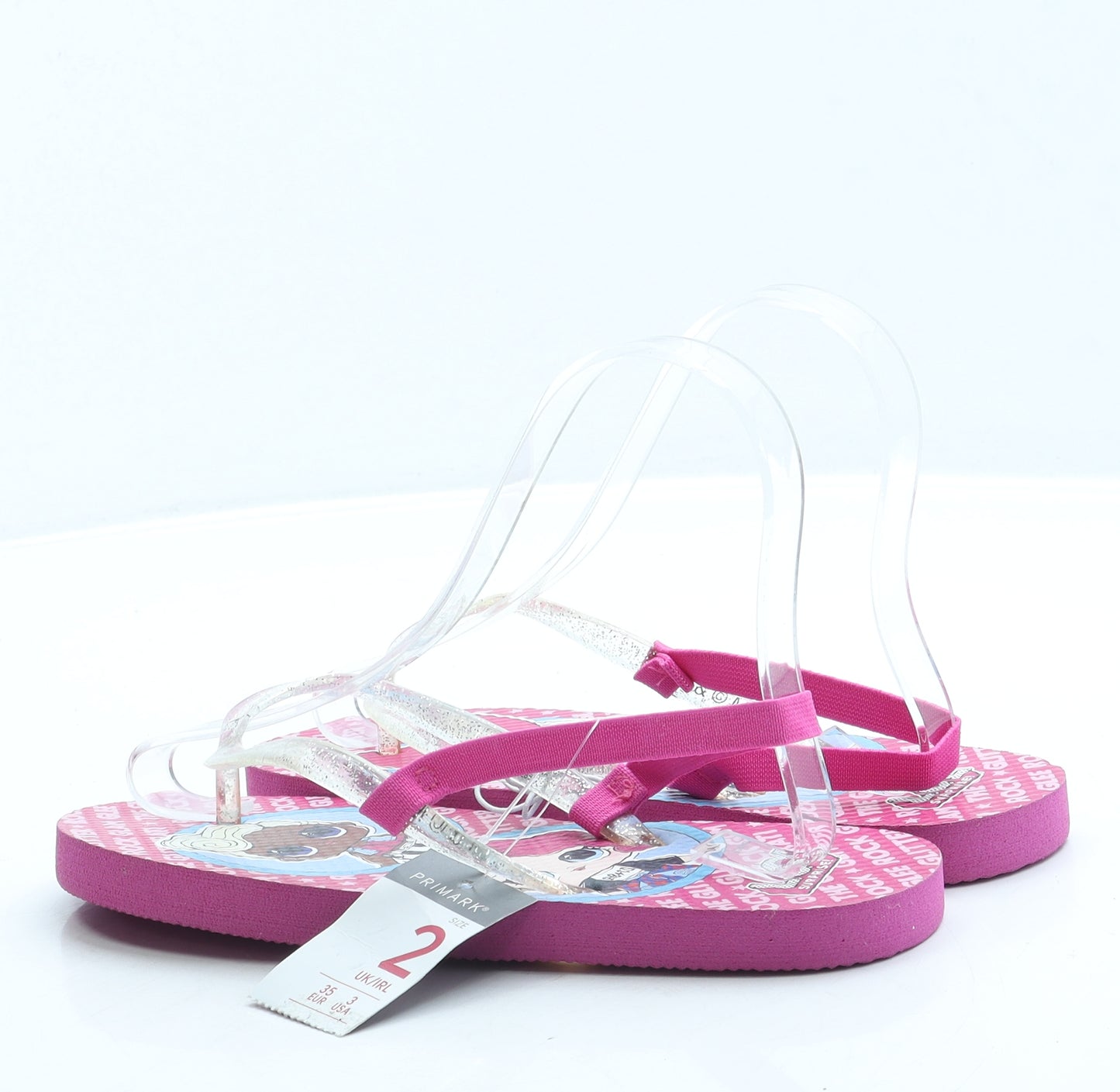Primark Girls Pink Geometric Rubber Slingback Sandal UK 2 35 US 3 - LOL Dolls
