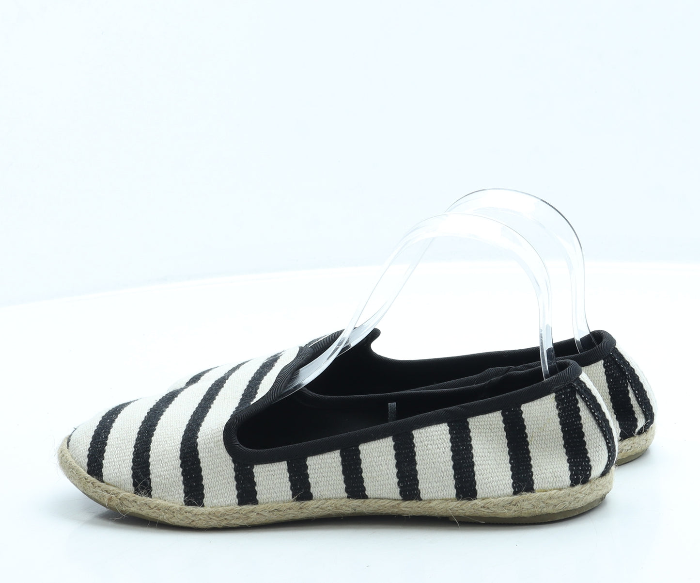 Primark Womens Black Striped Fabric Espadrille Flat UK 5 38 7