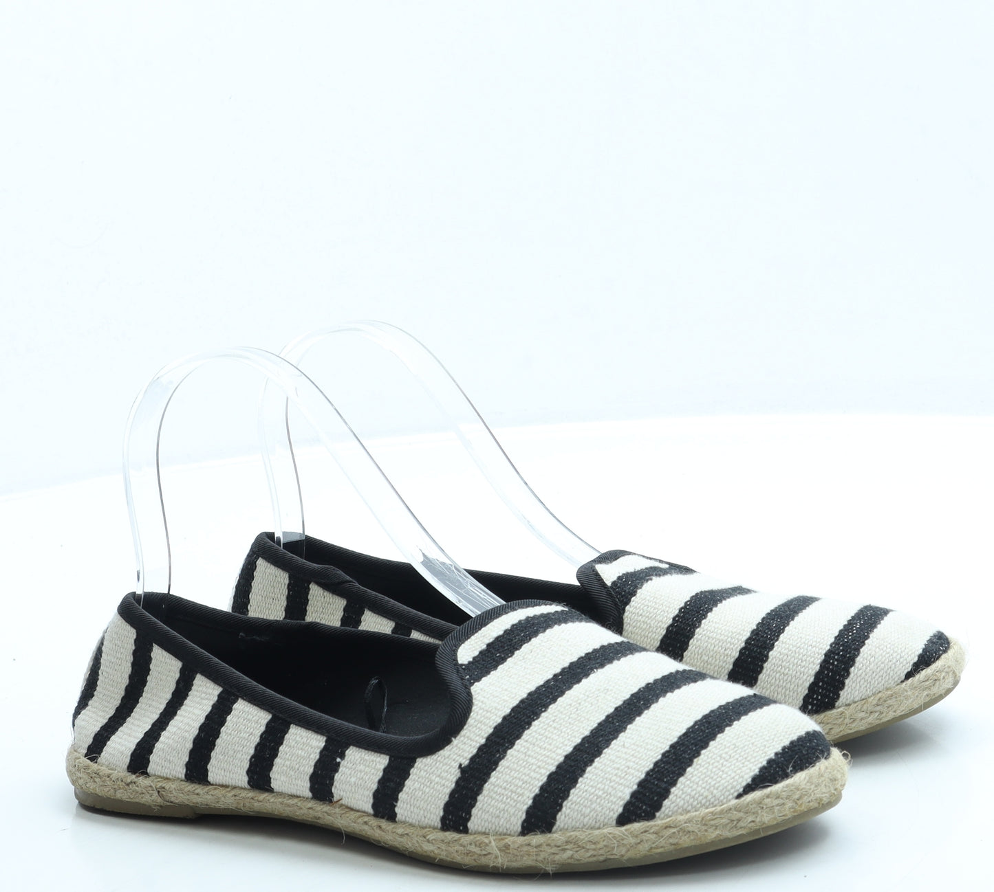 Primark Womens Black Striped Fabric Espadrille Flat UK 5 38 7