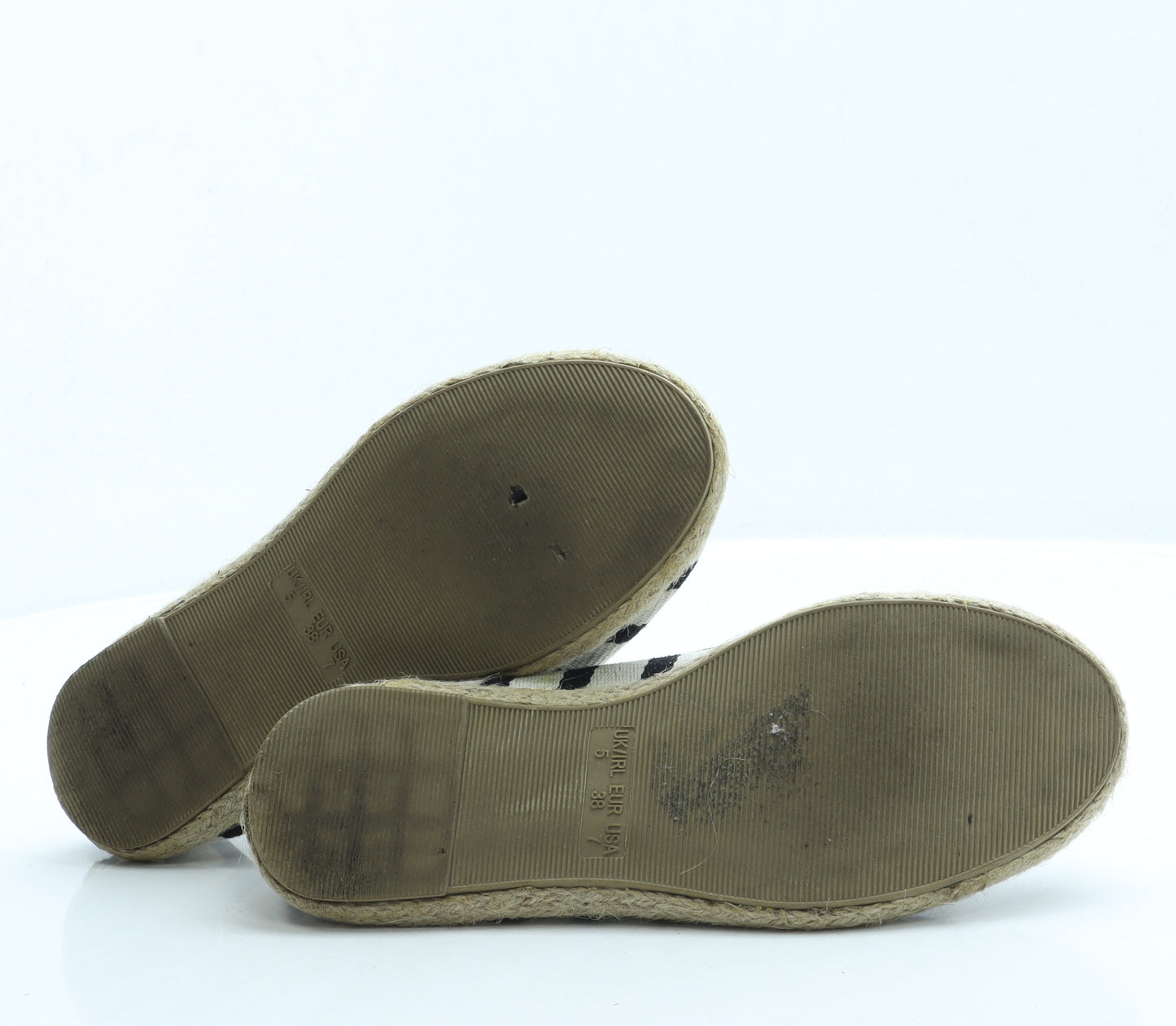 Primark Womens Black Striped Fabric Espadrille Flat UK 5 38 7