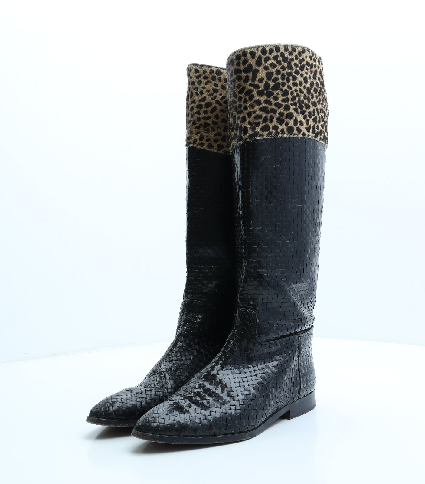 Stephane Kélian Womens Black Animal Print Leather Slip On Boot UK 6