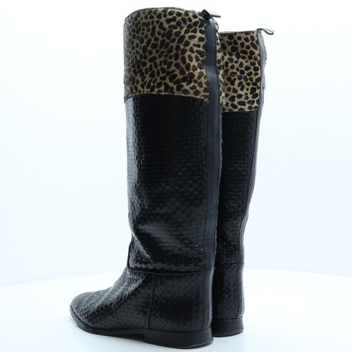 Stephane Kélian Womens Black Animal Print Leather Slip On Boot UK 6