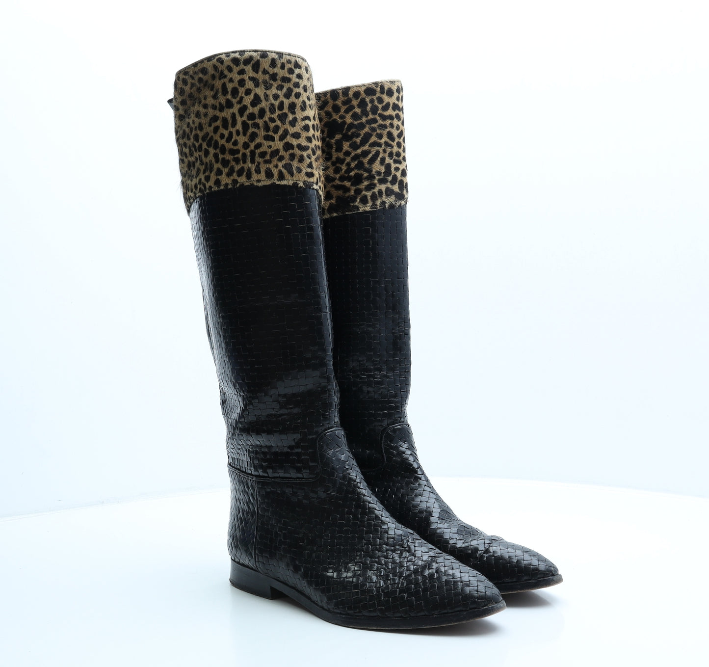 Stephane Kélian Womens Black Animal Print Leather Slip On Boot UK 6