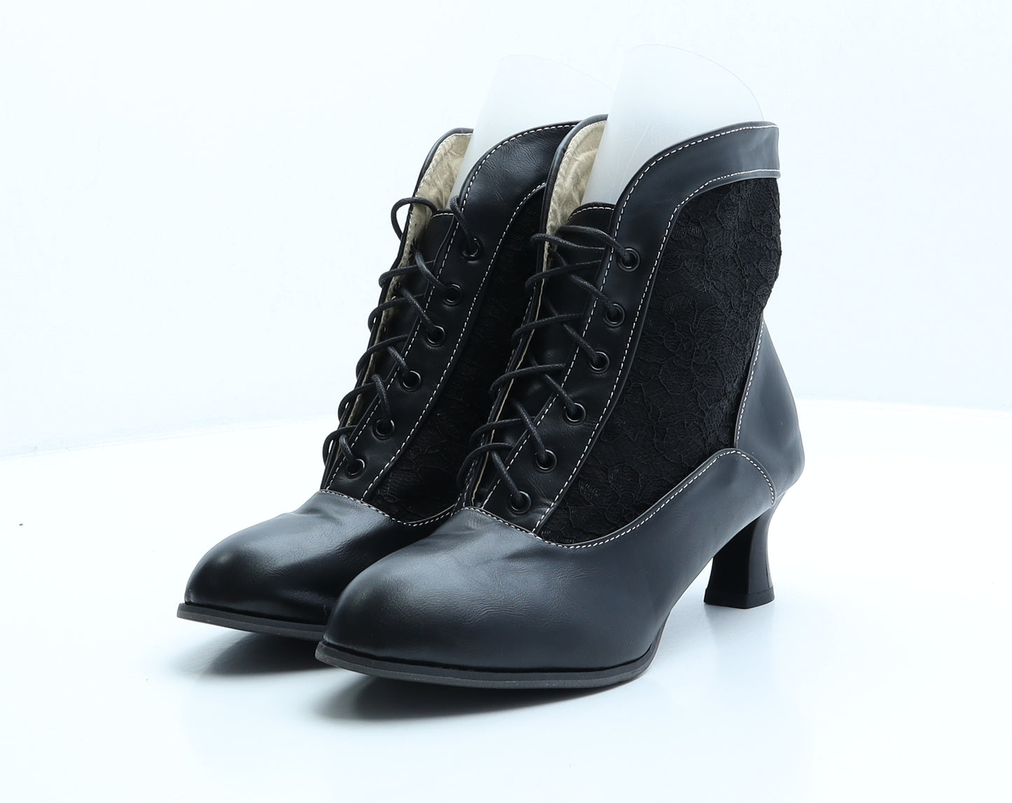 Preworn Womens Black Floral Leather Bootie Boot UK 5 38