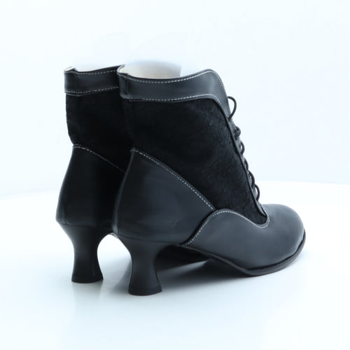 Preworn Womens Black Floral Leather Bootie Boot UK 5 38