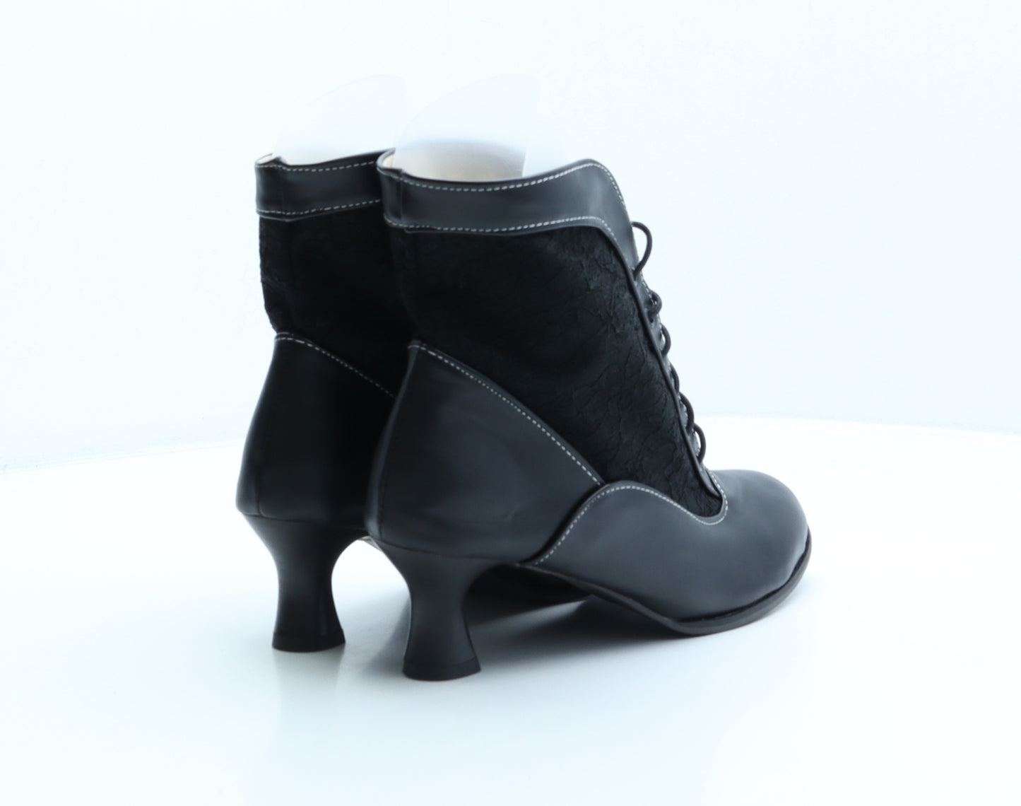 Preworn Womens Black Floral Leather Bootie Boot UK 5 38
