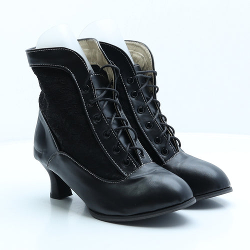 Preworn Womens Black Floral Leather Bootie Boot UK 5 38