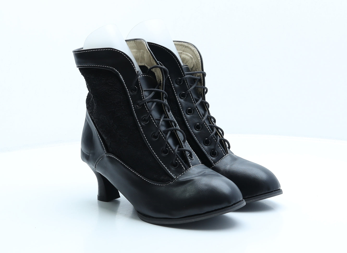 Preworn Womens Black Floral Leather Bootie Boot UK 5 38