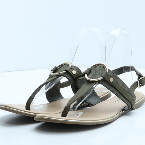 Primark Womens Green Animal Print Leather Thong Sandal UK 6 39
