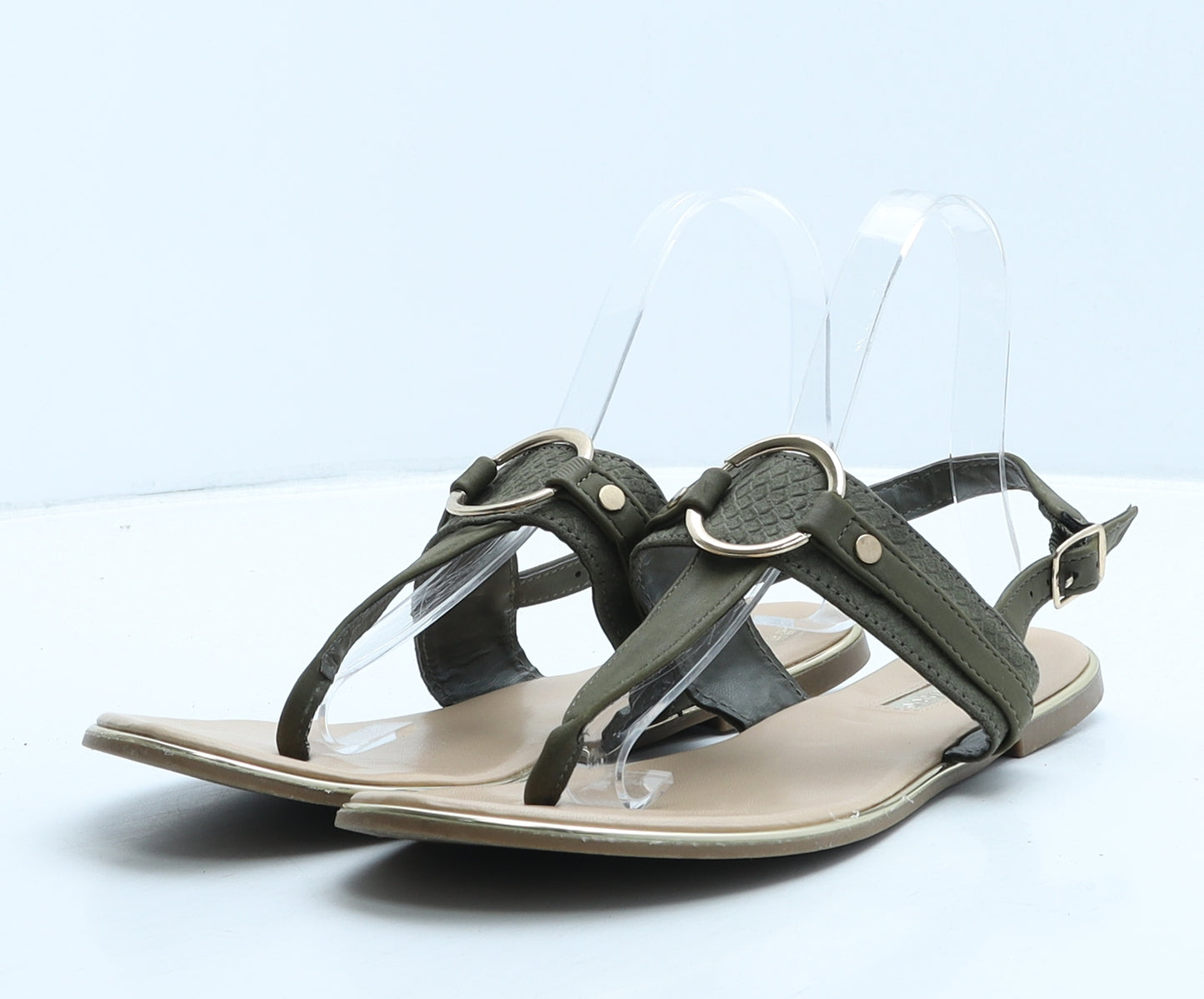 Primark Womens Green Animal Print Leather Thong Sandal UK 6 39