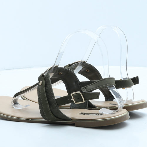 Primark Womens Green Animal Print Leather Thong Sandal UK 6 39