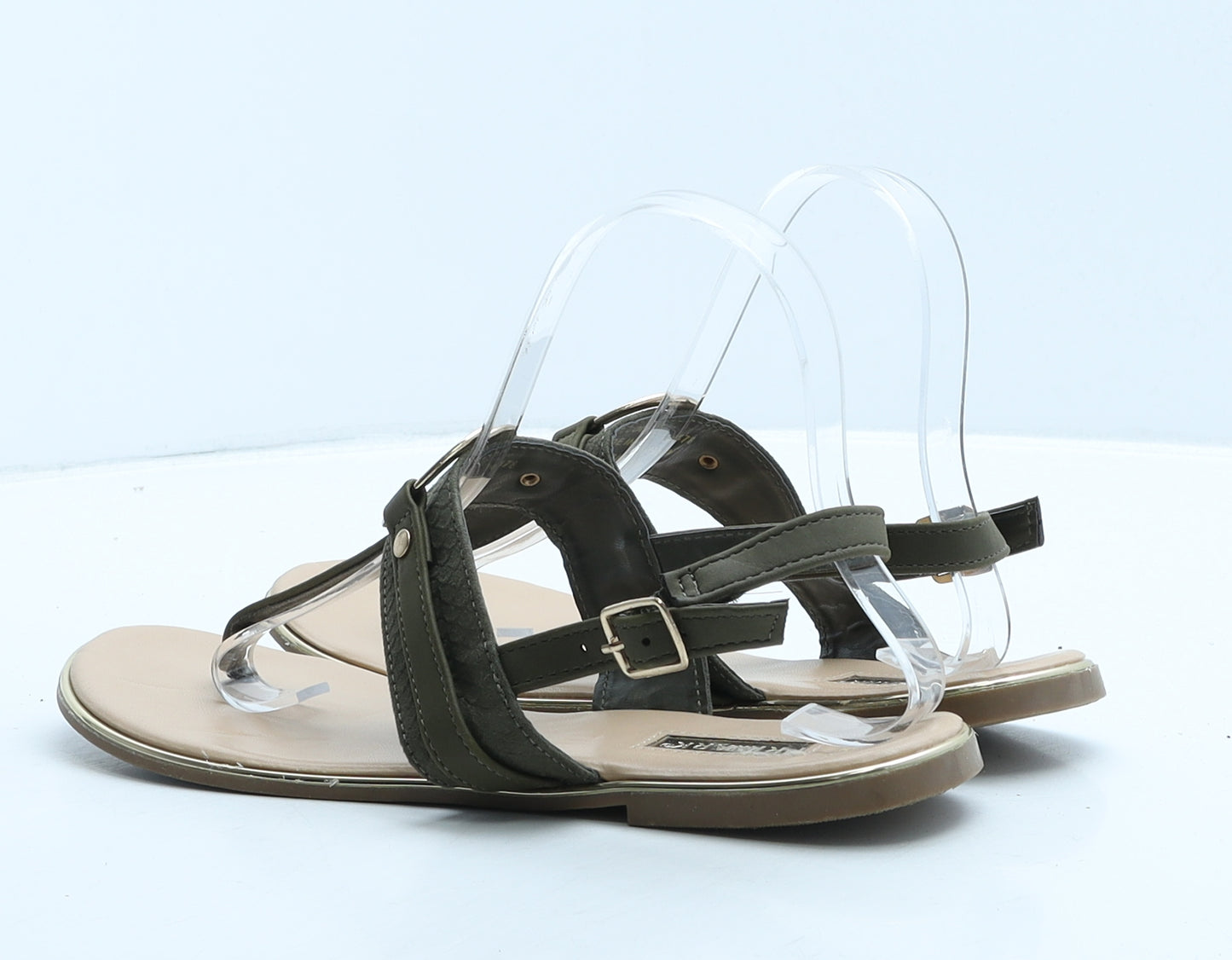 Primark Womens Green Animal Print Leather Thong Sandal UK 6 39