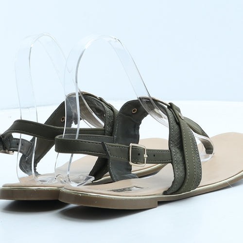 Primark Womens Green Animal Print Leather Thong Sandal UK 6 39