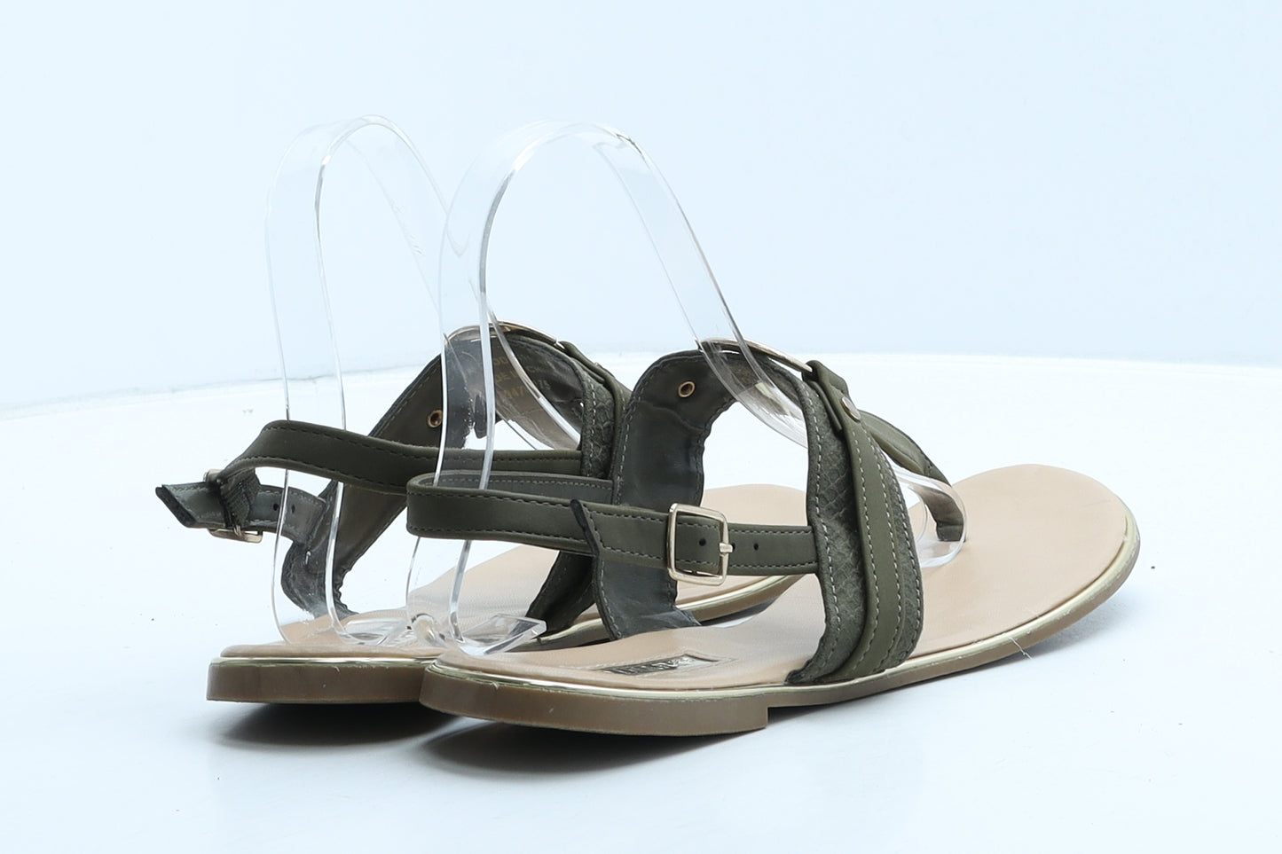 Primark Womens Green Animal Print Leather Thong Sandal UK 6 39