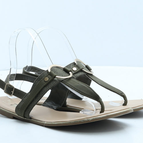 Primark Womens Green Animal Print Leather Thong Sandal UK 6 39