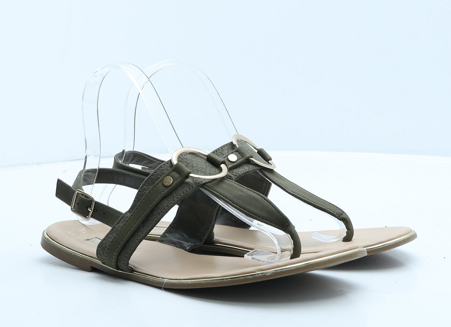 Primark Womens Green Animal Print Leather Thong Sandal UK 6 39