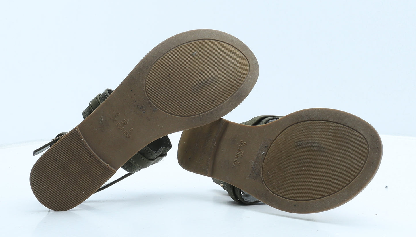 Primark Womens Green Animal Print Leather Thong Sandal UK 6 39