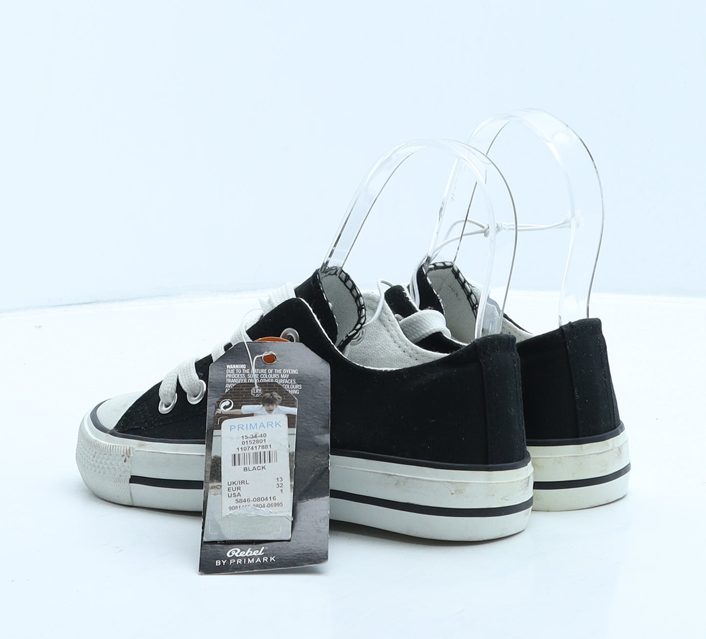 Primark Girls Black Colourblock Fabric Trainer UK 13 32
