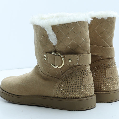 GUESS Womens Beige Suede Shearling Style Boot UK 8.5