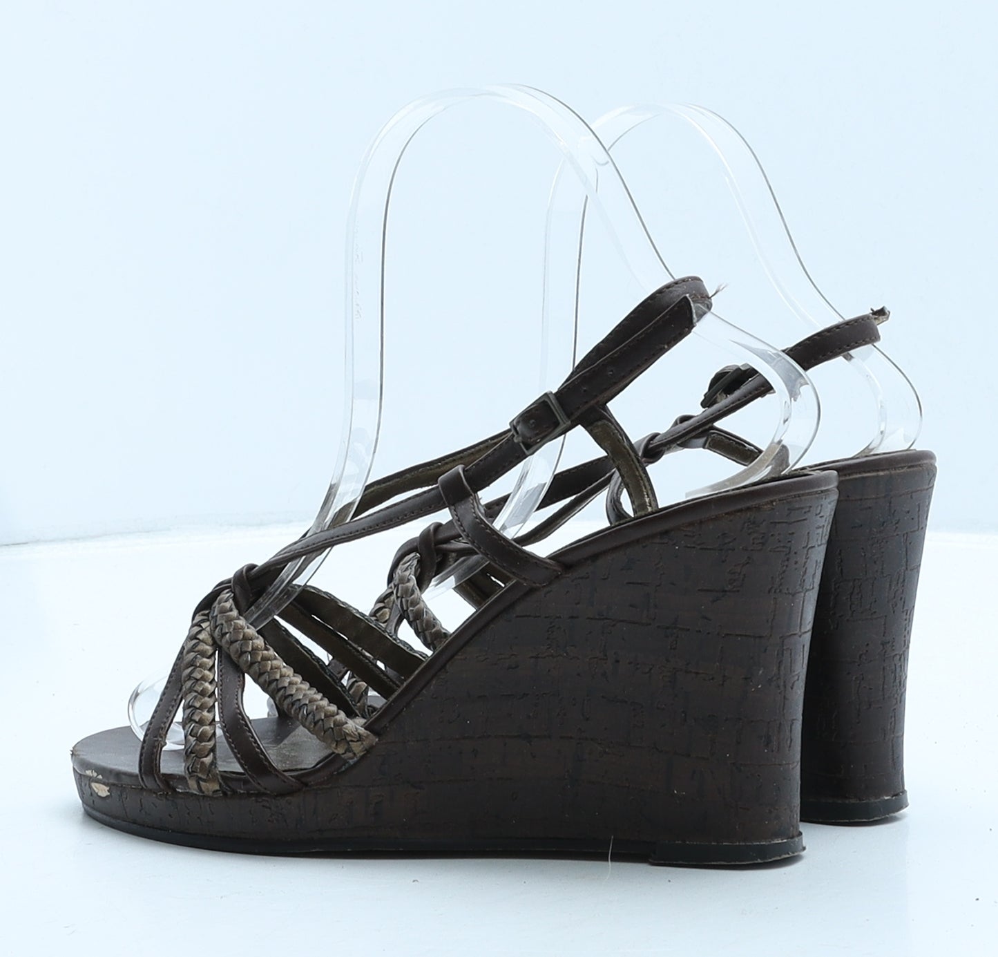 E-vie Womens Brown Leather Strappy Heel UK 4 37