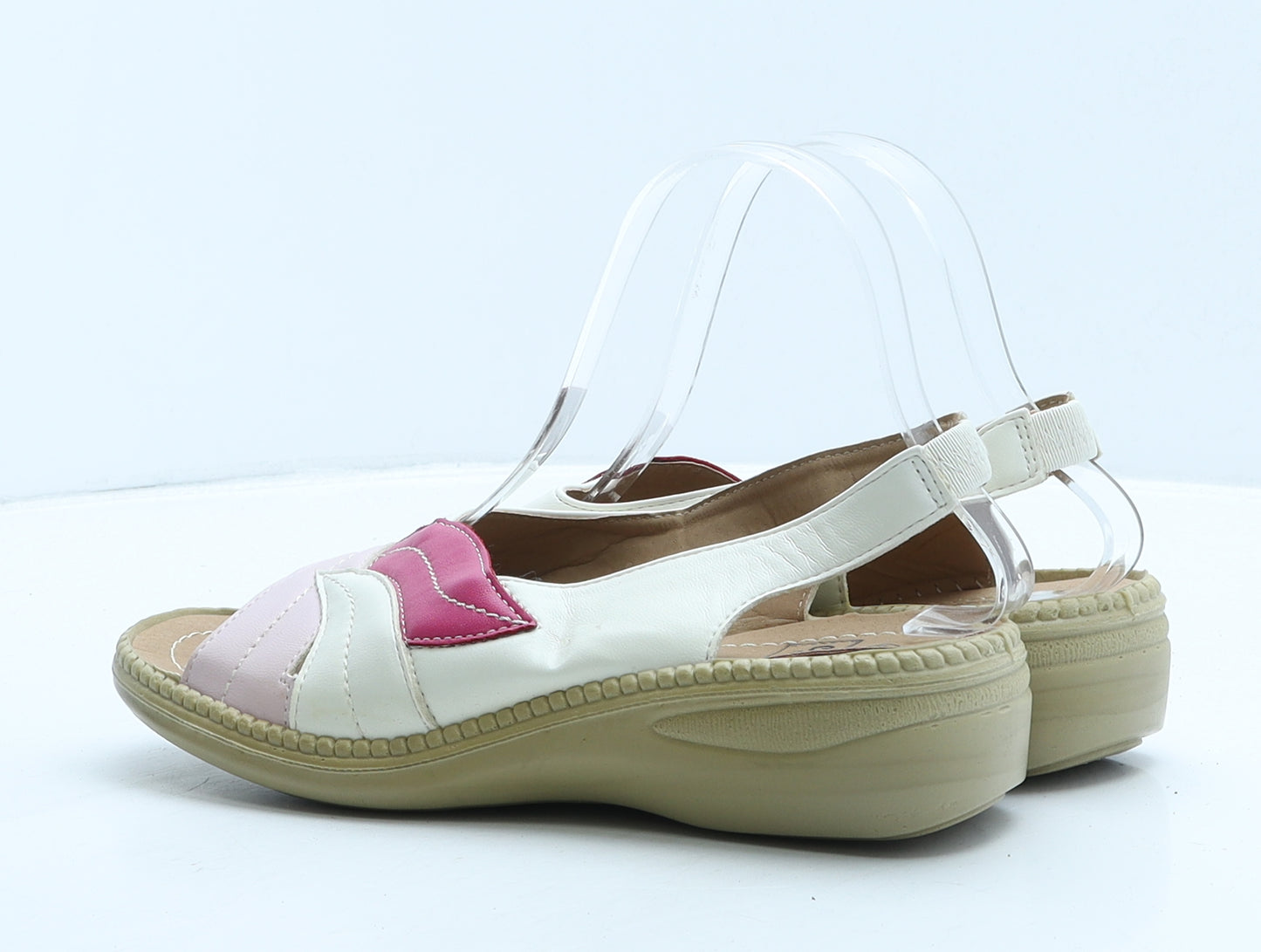 Cotton Traders Womens Ivory Colourblock Leather Slingback Sandal UK 6