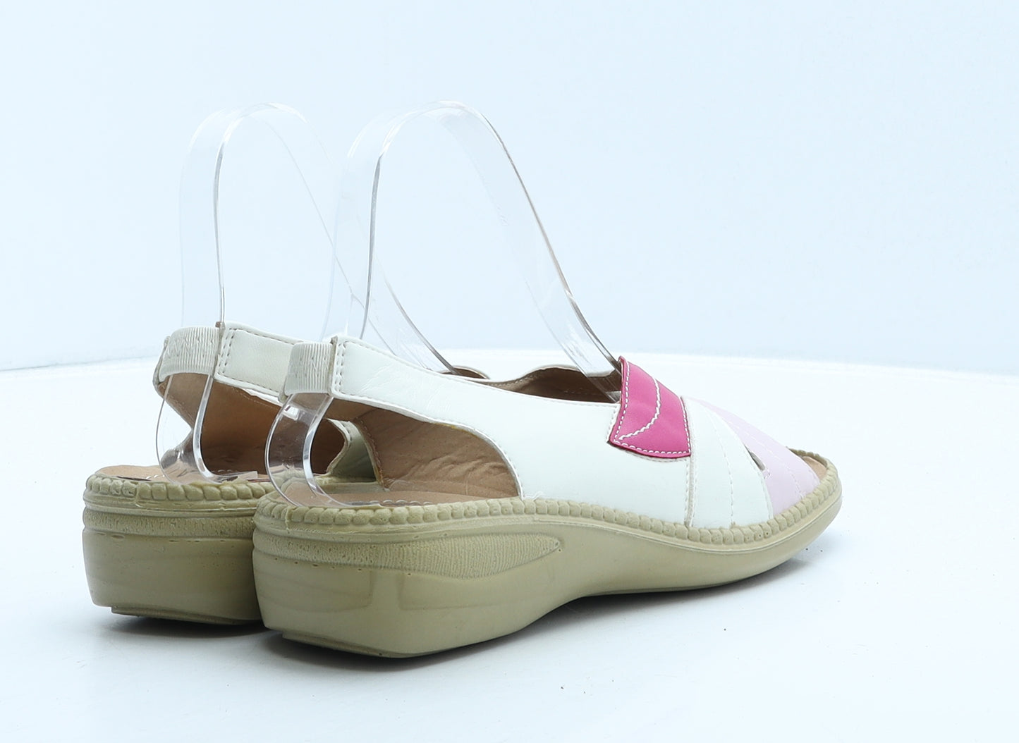 Cotton Traders Womens Ivory Colourblock Leather Slingback Sandal UK 6
