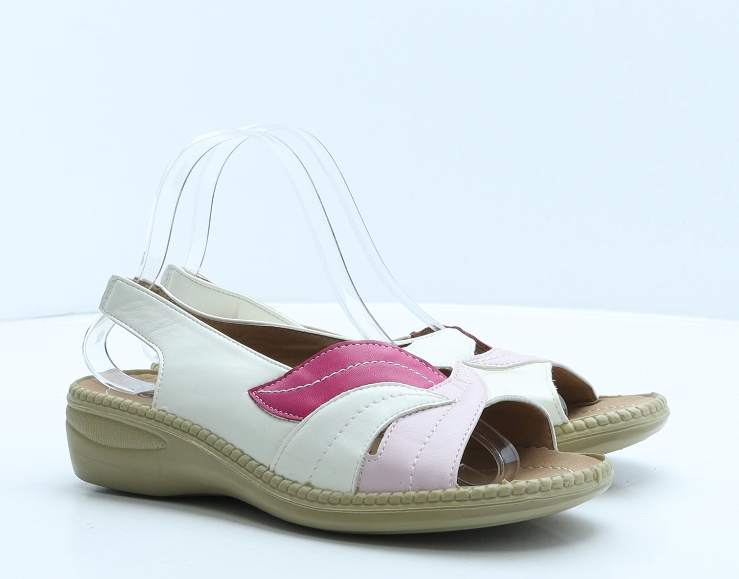 Cotton Traders Womens Ivory Colourblock Leather Slingback Sandal UK 6