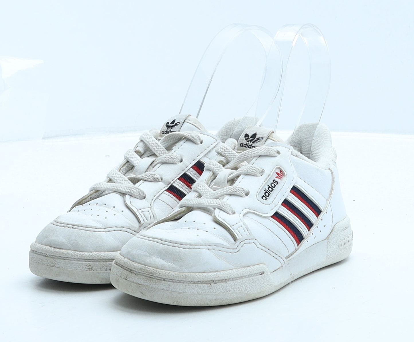 adidas Boys White Striped Leather Trainer UK 8 25