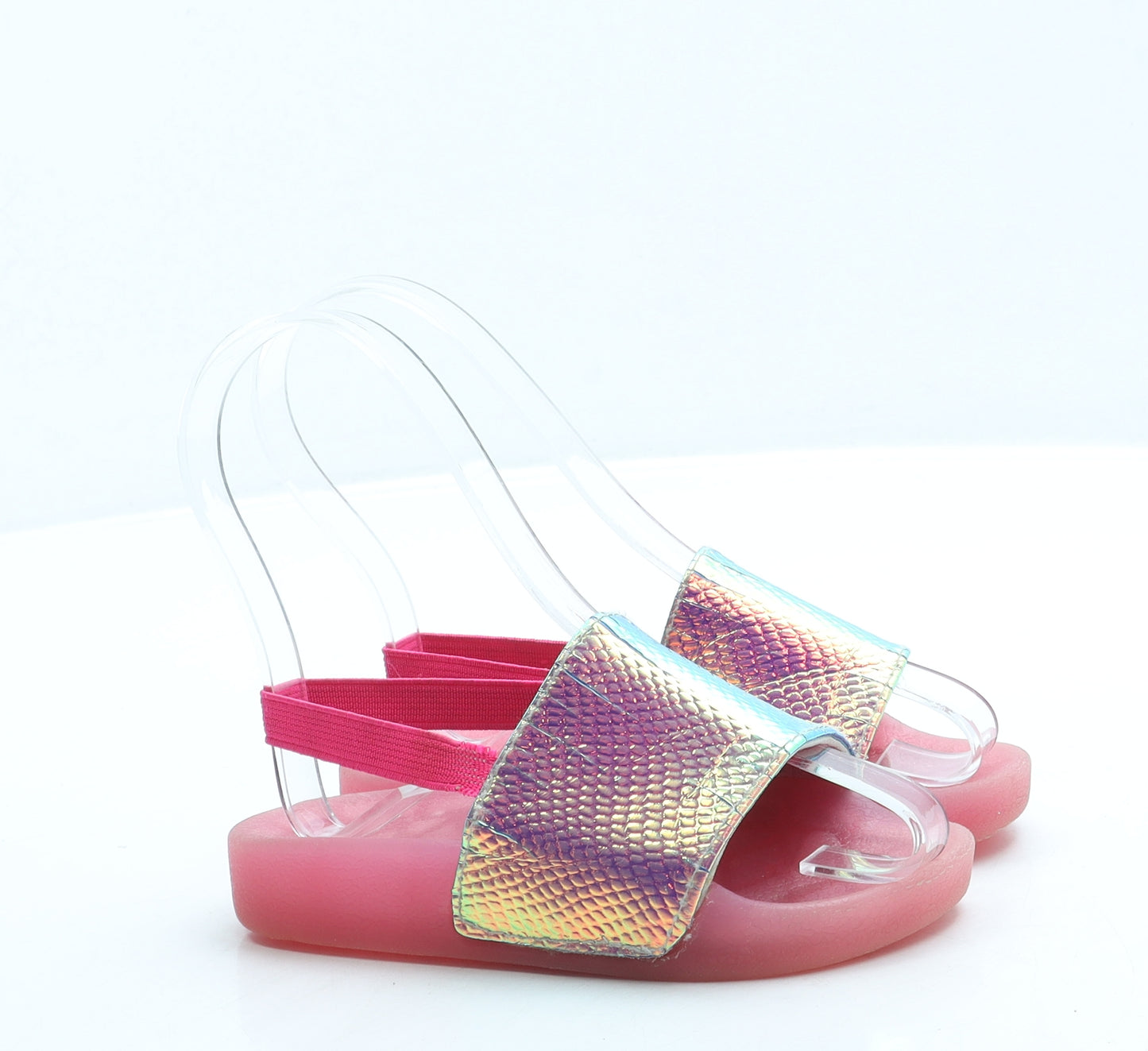 Preworn Girls Pink Animal Print Leather Slingback Sandal UK 8
