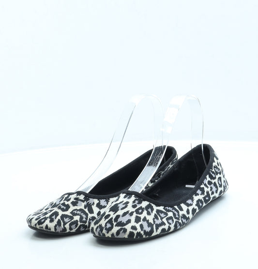 George Womens Black Animal Print Polyester Ballet Flat UK 4 37