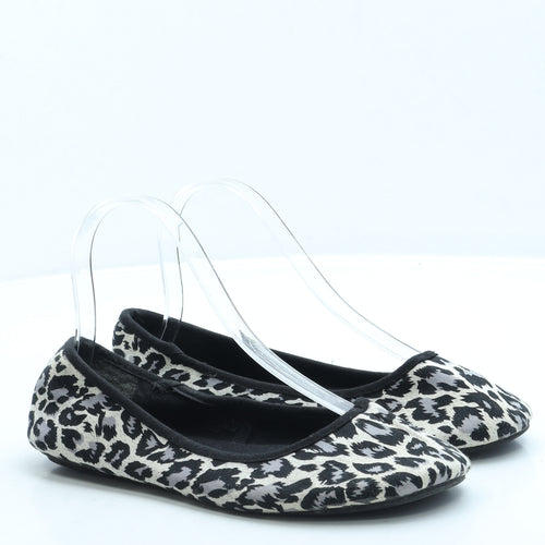 George Womens Black Animal Print Polyester Ballet Flat UK 4 37