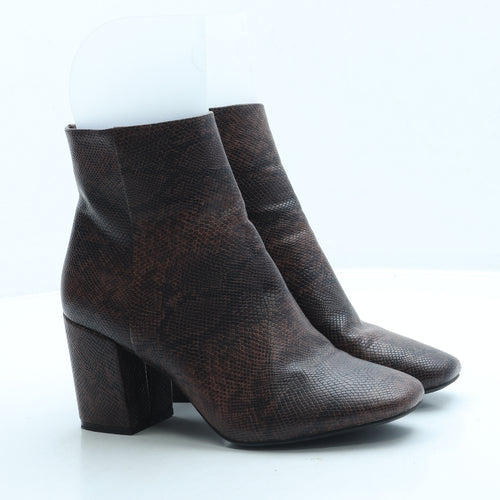 F&F Womens Brown Animal Print Leather Bootie Boot UK 5 38