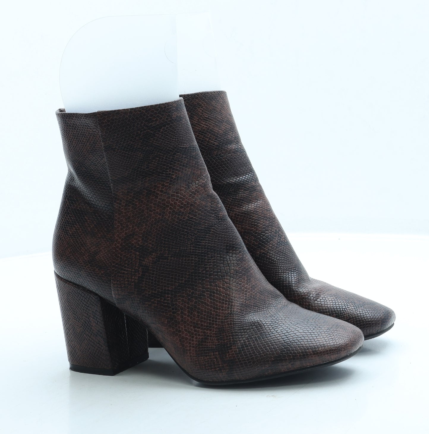 F&F Womens Brown Animal Print Leather Bootie Boot UK 5 38