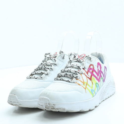 Skechers Womens White Leather Trainer UK 4 37 - Hearts